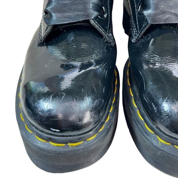 Dr Martens Molly Bouncing Soles Combat Ribbon Laced Boots Black Leather Size 10 - Picture 5 of 5